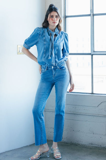 Mid Rise Classic Straight Jeans - - Pants