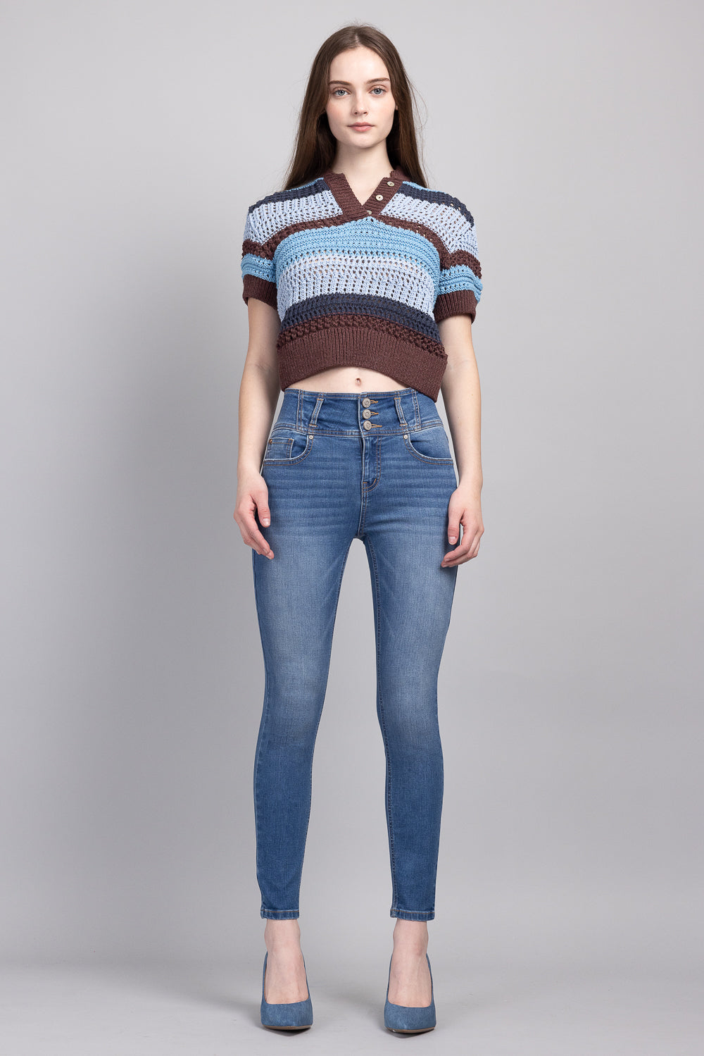 High Rise 3 Button Ankle Skinny Jeans - - Pants
