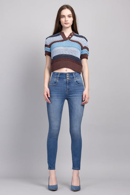 High Rise 3 Button Ankle Skinny Jeans - - Pants