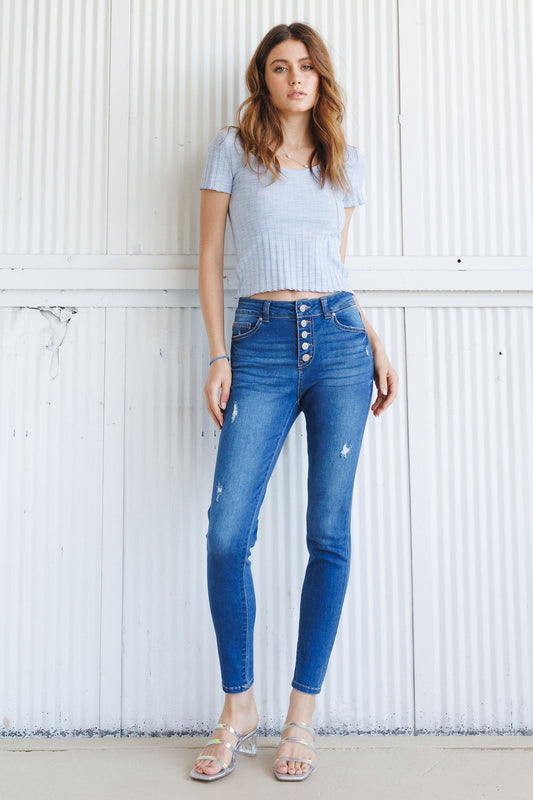High Rise 5 Button Skinny Jeans - Medium - Skinny Jeans
