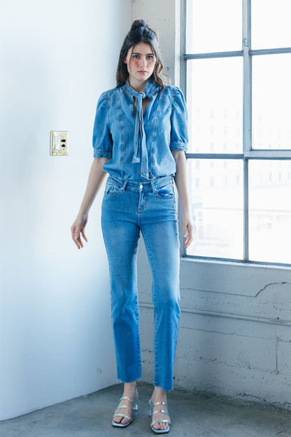 Mid Rise Classic Straight Jeans - - Pants