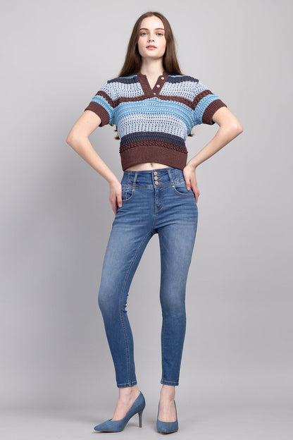 High Rise 3 Button Ankle Skinny Jeans - - Pants