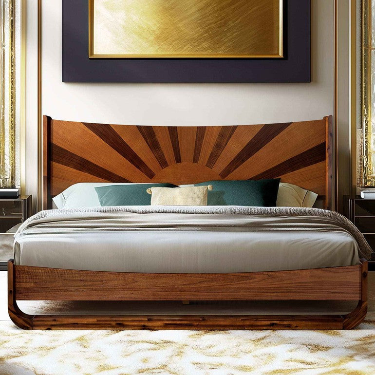 Sunset Solid Wood Bed Frame With Headboard - Walnut - Bed Frame