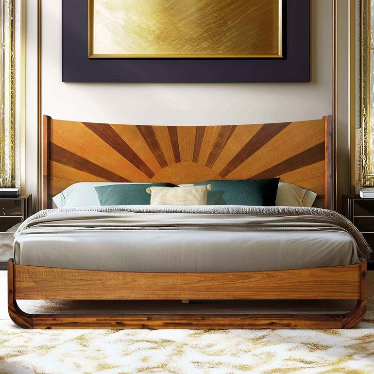 Sunset Solid Wood Bed Frame With Headboard - Caramel - Bed Frame