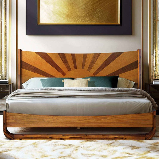 Sunset Solid Wood Bed Frame With Headboard - Caramel - Bed Frame
