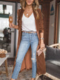 Open Front Long Sleeve Longline Cardigan - Dark Brown -