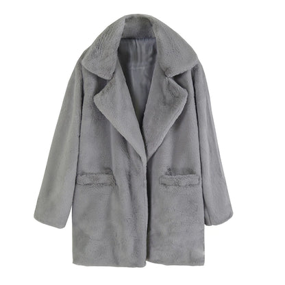 Winter Casual Long Faux Fur Coat Gray