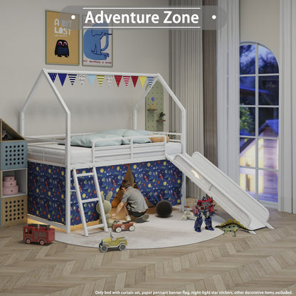 Jack - House Loft Bed With Slide And Curtain Set- HouseOfZazla- {{Product type}}