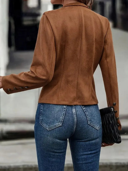 Decorative Button Open Front Long Sleeve Jacket - -