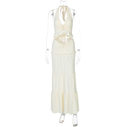 V-Neck Halter Dress Set - Apricot XS - dress