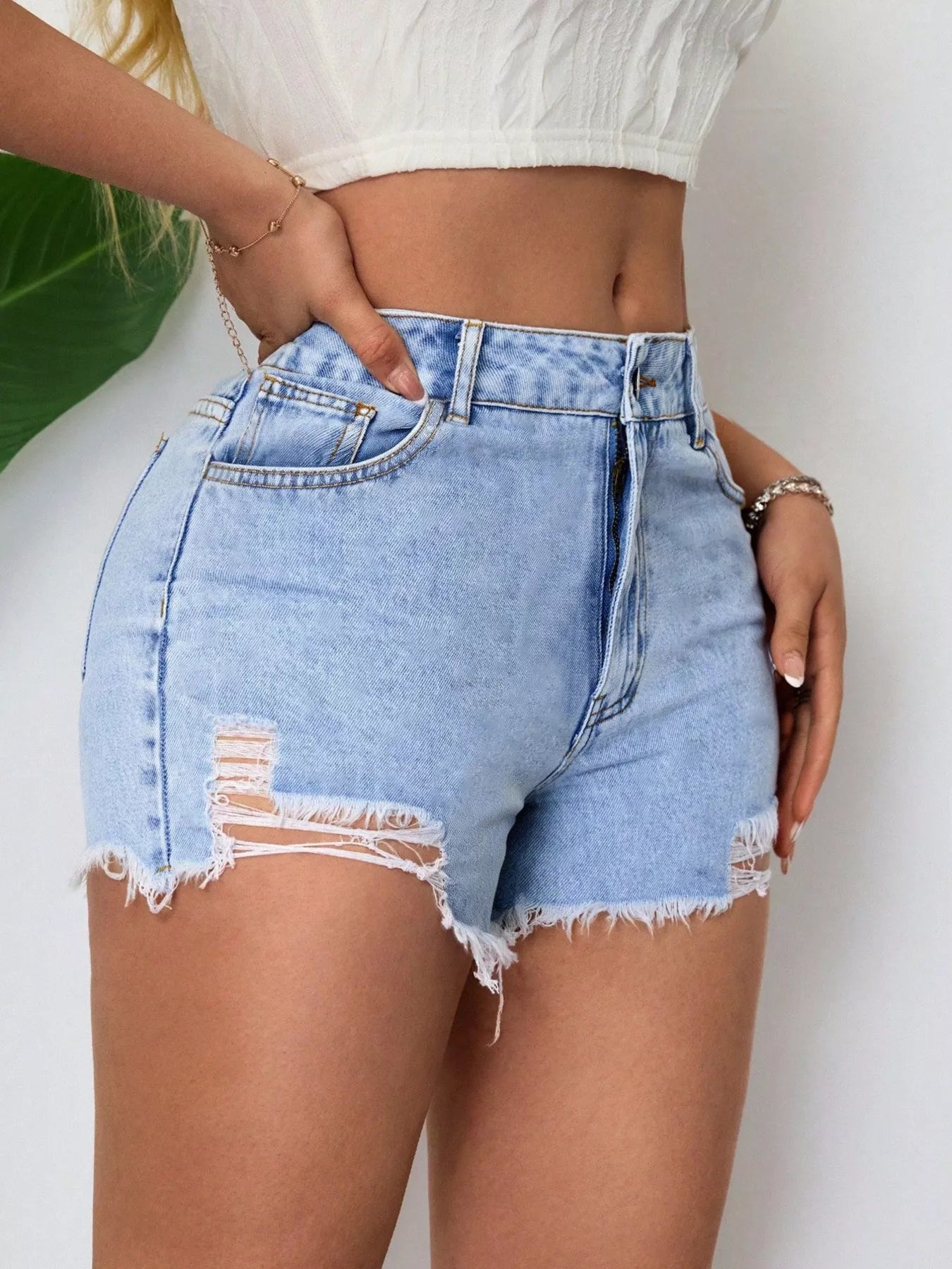 Distressed Raw Hem Denim Shorts- Shopimist- {{Product type}}