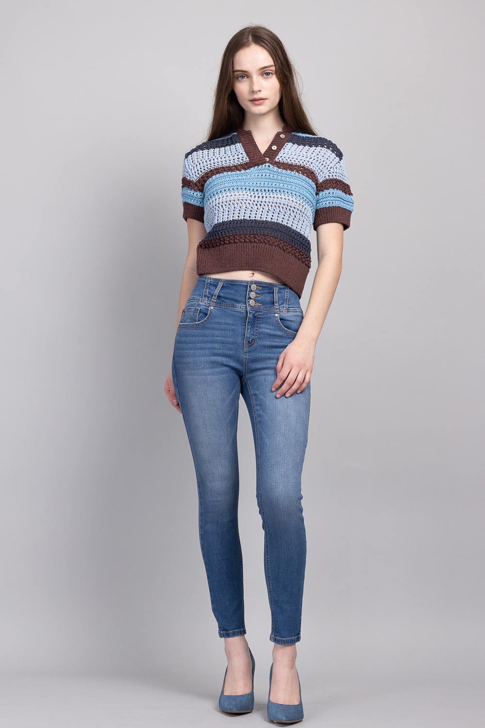 High Rise 3 Button Ankle Skinny Jeans - - Pants