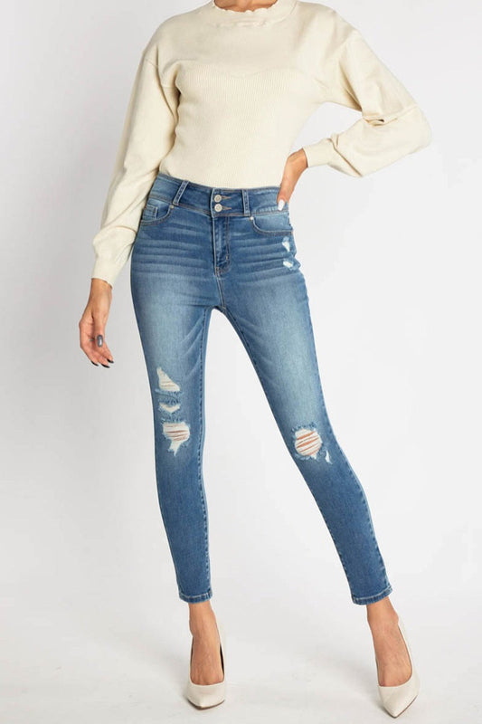 High Rise Destructed Skinny Jeans - Medium - Skinny Jeans