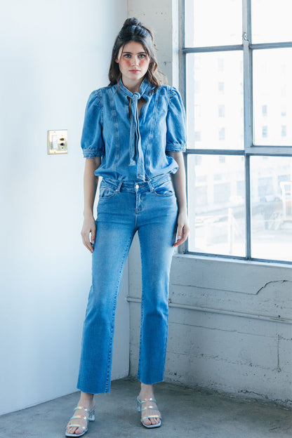 Mid Rise Classic Straight Jeans - - Pants