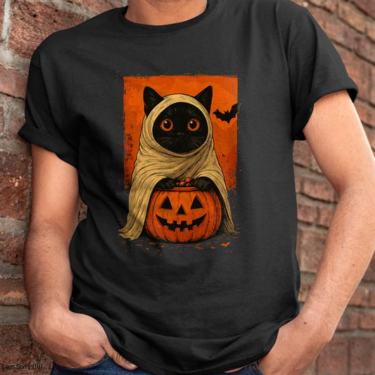 Funny Vintage Black Cat Halloween Pumpkin Spooky Ghost Women T-Shirt - Halloween Unisex T-Shirt/Hoodie - NGHL00 - -