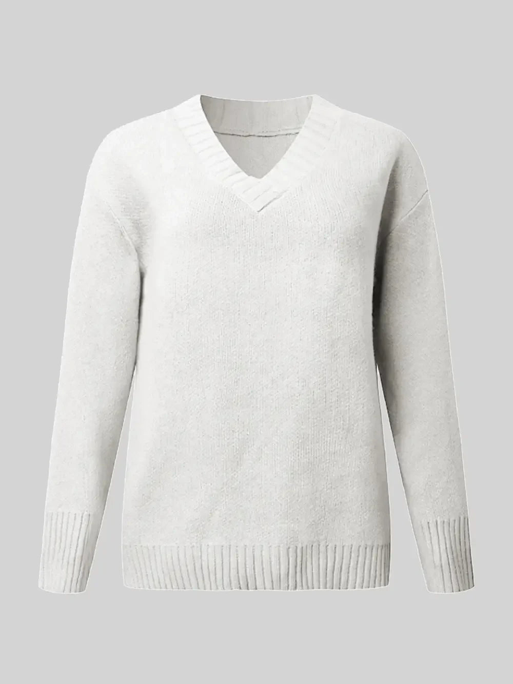 V-Neck Long Sleeve Knit Top - -