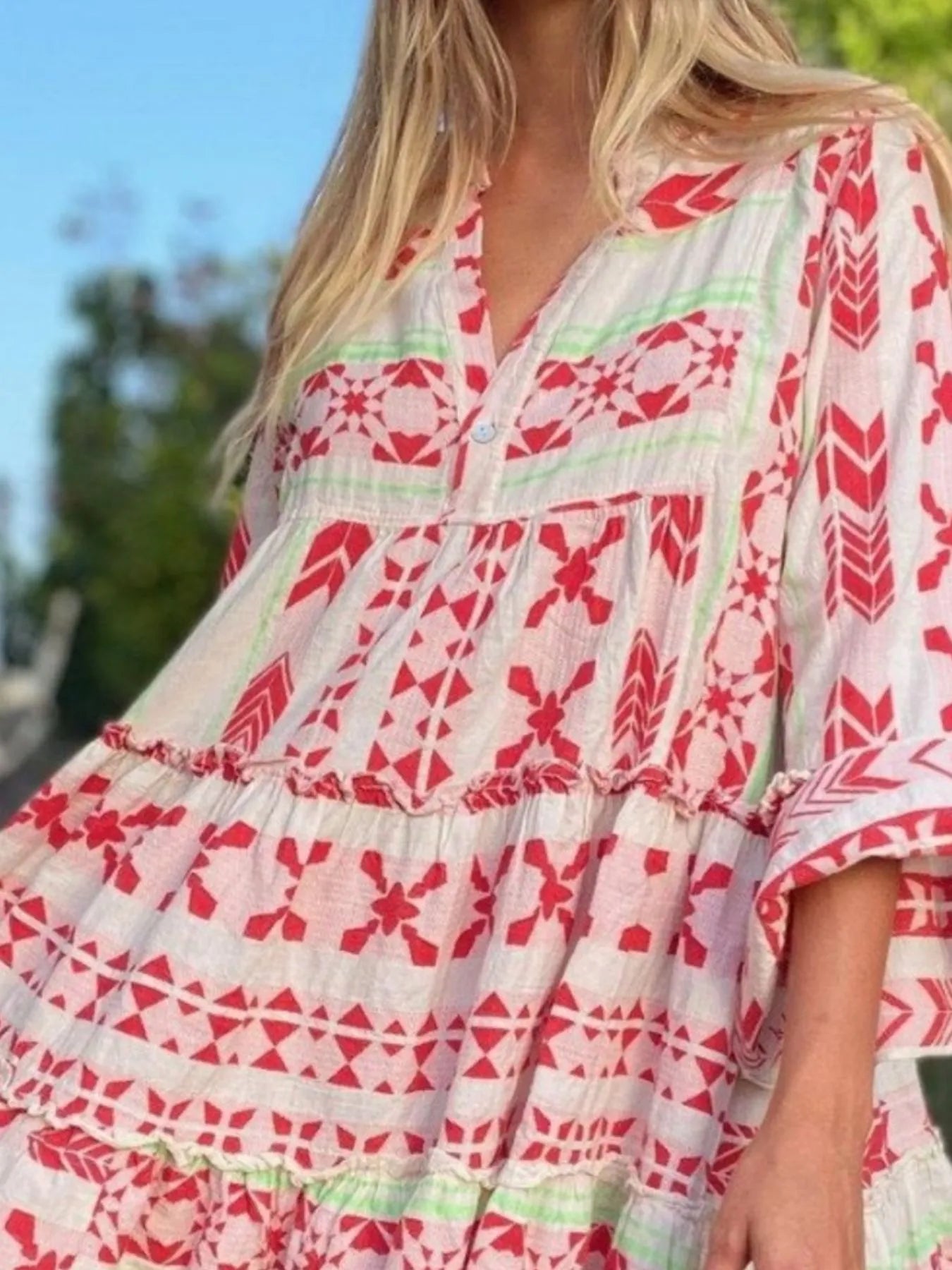 Printed Tiered Babydoll Dress - -