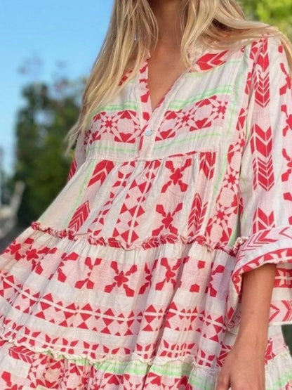 Printed Tiered Babydoll Dress - -