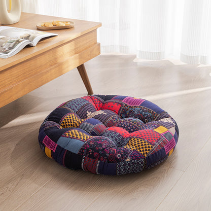 Japanese-Style Cotton Futon Floor Cushion (Round or Square) - Round 1 Style - Floor Cushion