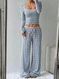 Striped Long Sleeve Crop Top & Wide Leg Pants Set- Shopimist- {{Product type}}