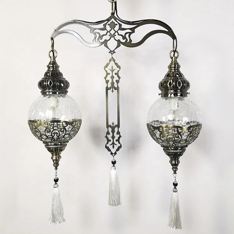 Moroccan Turkish Pendant Hanging Lamp Light Crack Glass Double Ceiling Light