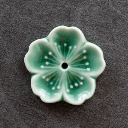 Cherry Blossom Incense Burner Home Ceramic Decor Stick Holder Aromatherapy Green