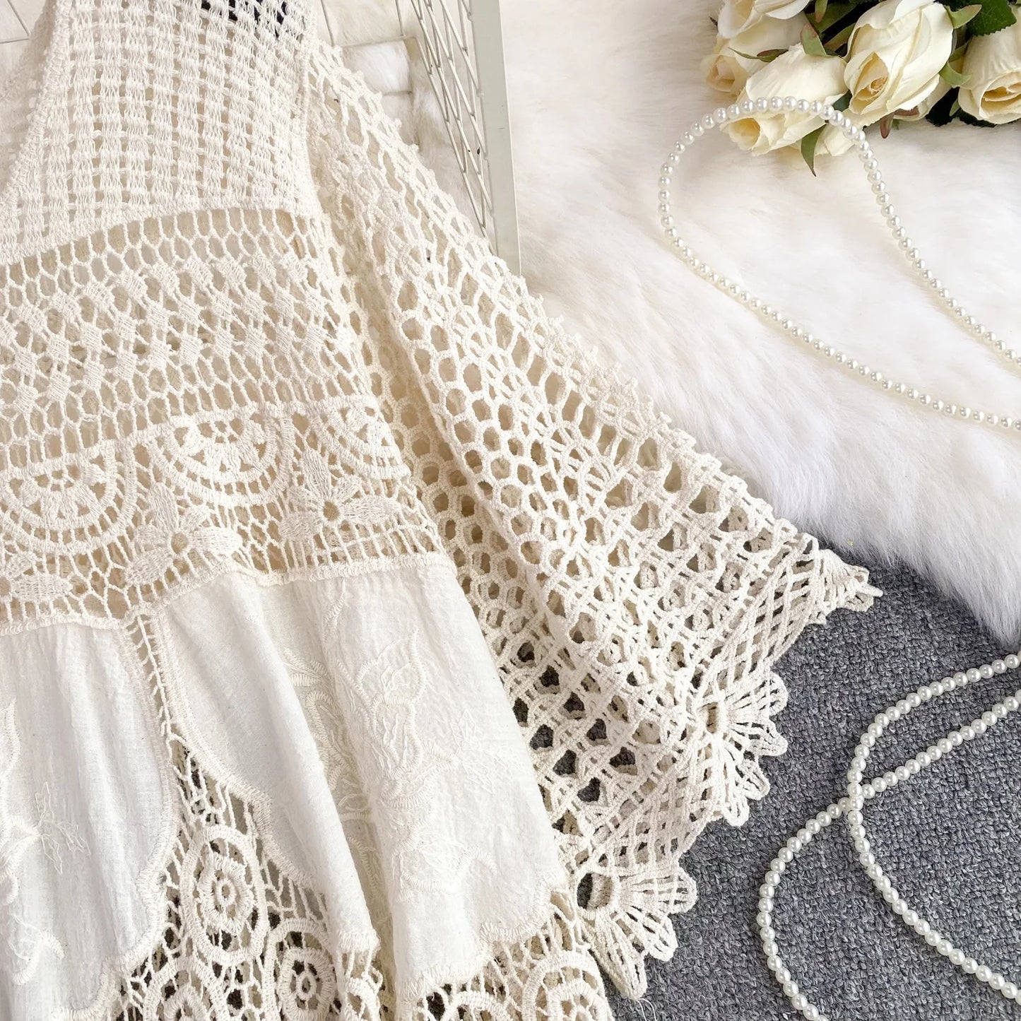 White Ivory Knitted Female Spring Summer Crochet Knitting Top Vest