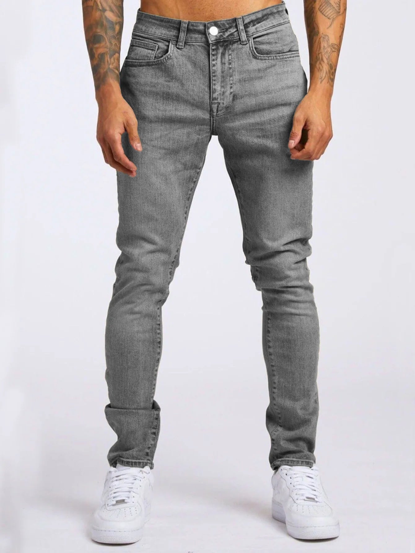 Retro Fashion Slim Fit Ripped Jeans Blue Denim Pants for Men