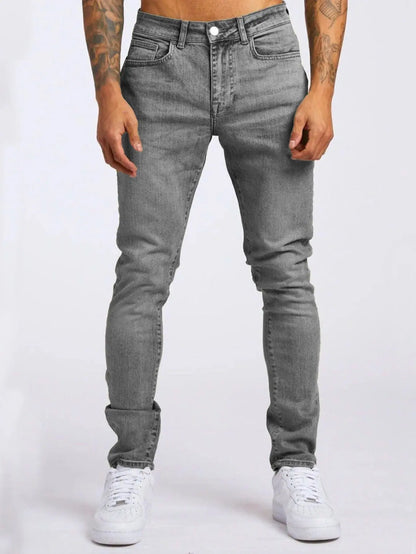 Retro Fashion Slim Fit Ripped Jeans Blue Denim Pants for Men