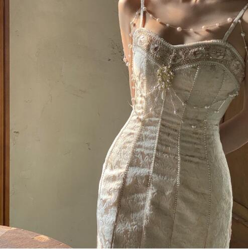 Vintage French Court Drop Bead Dress - - dress