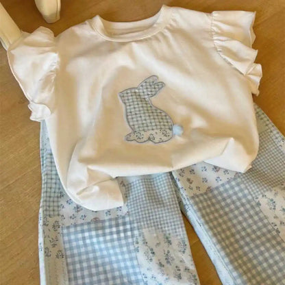 Girls Summer Pants Set Rabbit Pattern