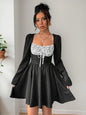 Striped Long Sleeve Mini Dress - Black -