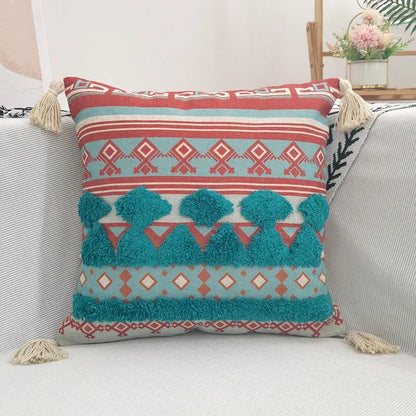 Colorful Tassel Tufted Throw Pillow Cover Geometric Pattern Pillowcase