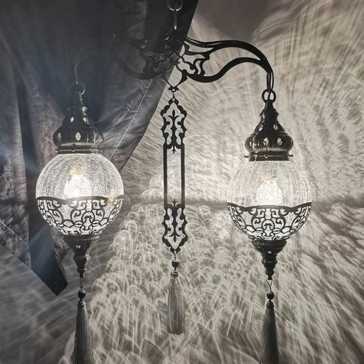 Moroccan Turkish Pendant Hanging Lamp Light Crack Glass Double Ceiling Light