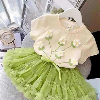 Girls Flower Top and Tutu Skirt Set