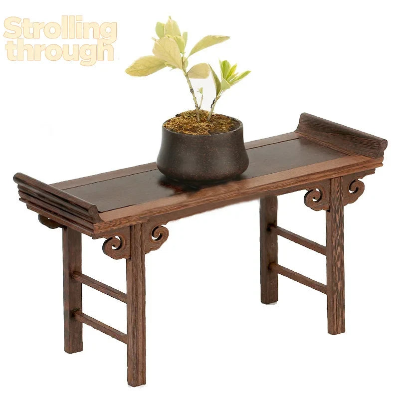 Chinese Redwood Low Tea Table and Display Stand - -