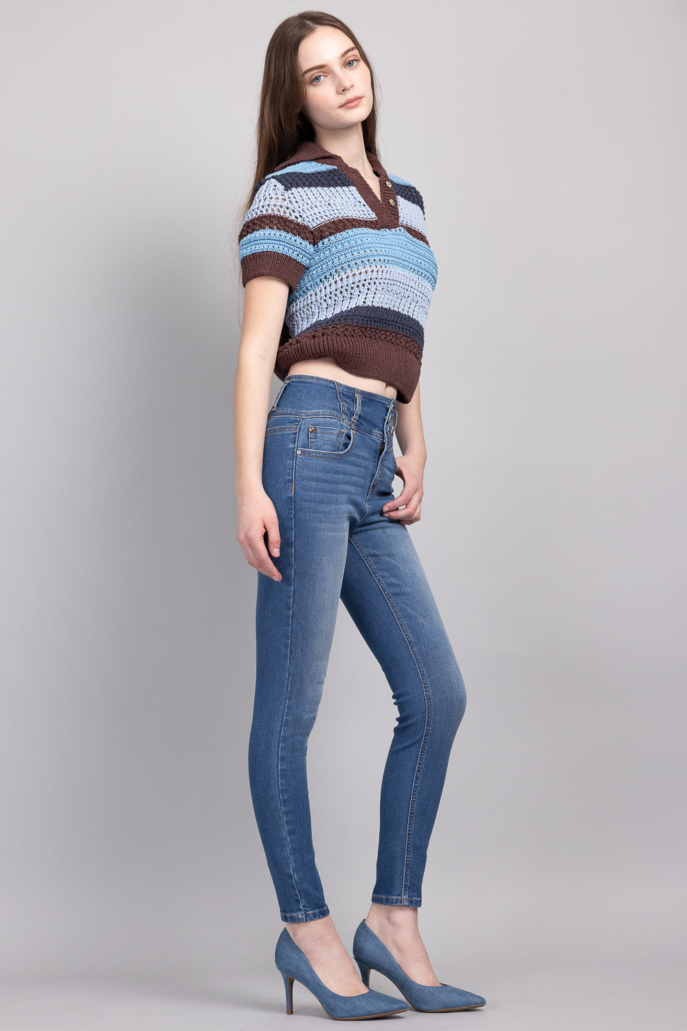 High Rise 3 Button Ankle Skinny Jeans - - Pants