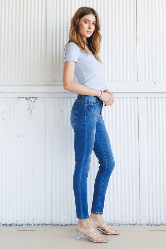 High Rise 5 Button Skinny Jeans - - Skinny Jeans