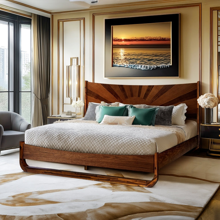 Sunset Solid Wood Bed Frame With Headboard - - Bed Frame