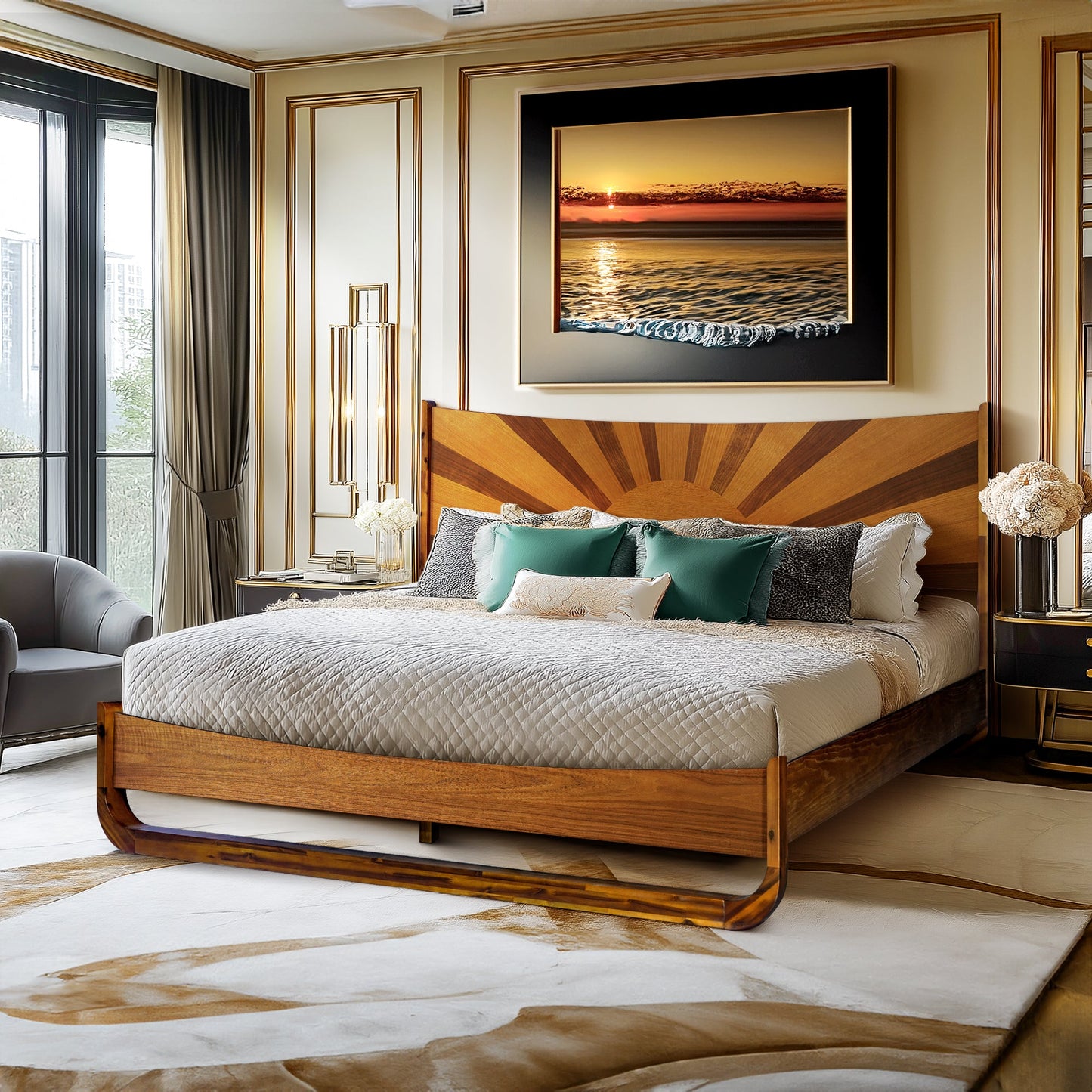 Sunset Solid Wood Bed Frame With Headboard - - Bed Frame