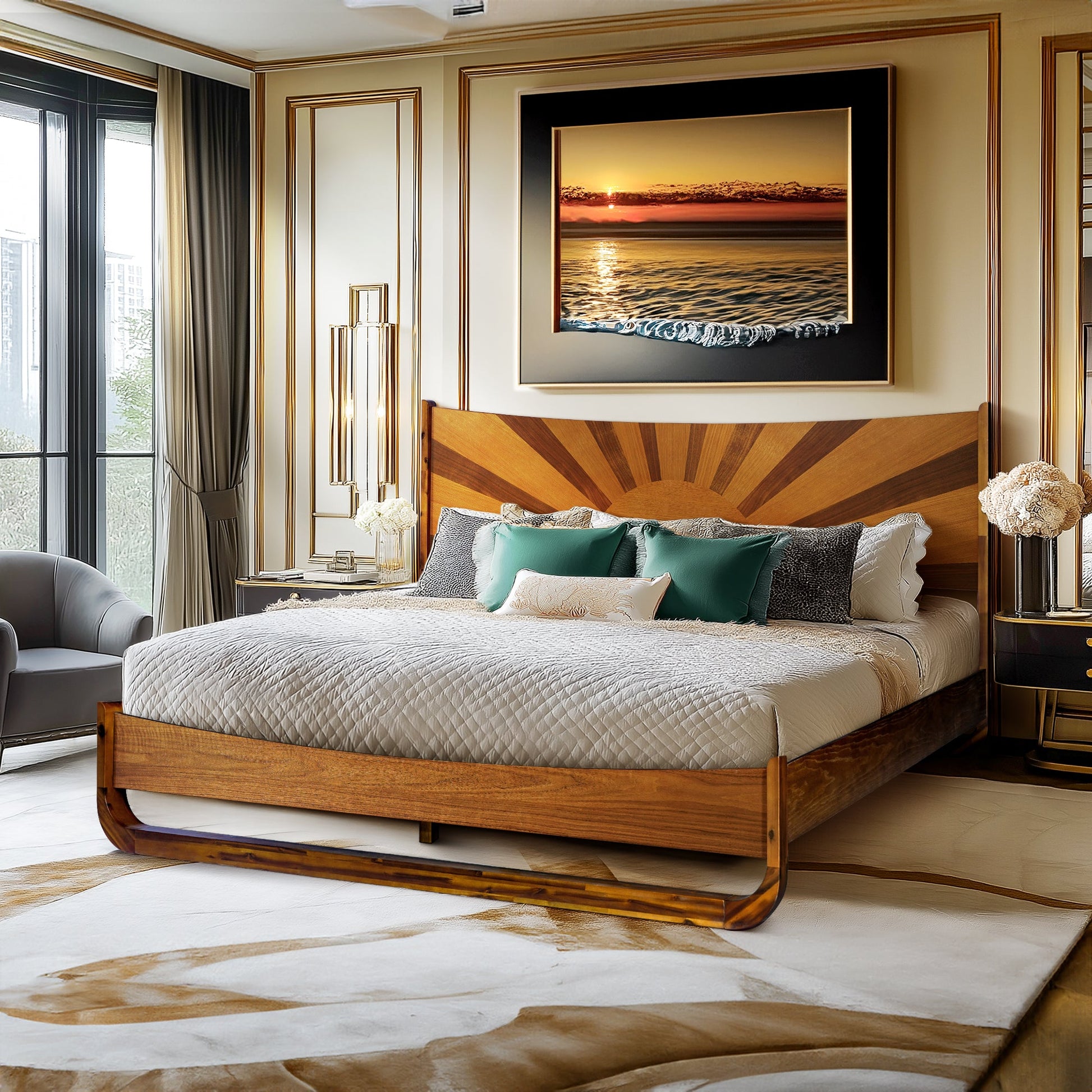 Sunset Solid Wood Bed Frame With Headboard - - Bed Frame