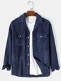 Men's Full Size Corduroy Button Up Long Sleeve Jacket Plus Size - Dark Blue -
