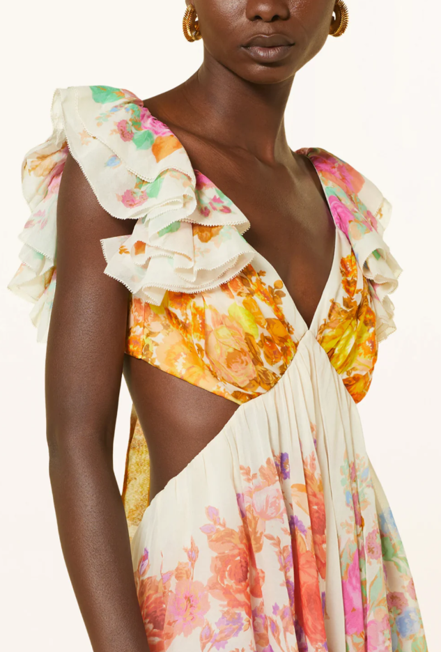 Chic Colorful Floral Print Maxi Dress - - dress