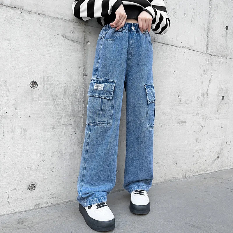 Vintage Ripped Jeans for Girls light Blue