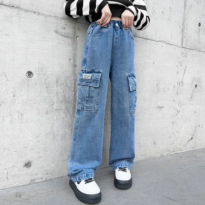 Vintage Ripped Jeans for Girls light Blue