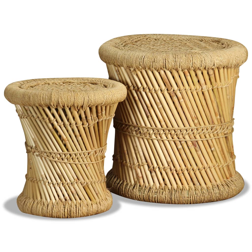 Handwoven Chindi Stool Set (2 Pieces) - Brown - Stool