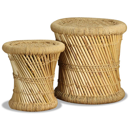 Handwoven Chindi Stool Set (2 Pieces) - Brown - Stool