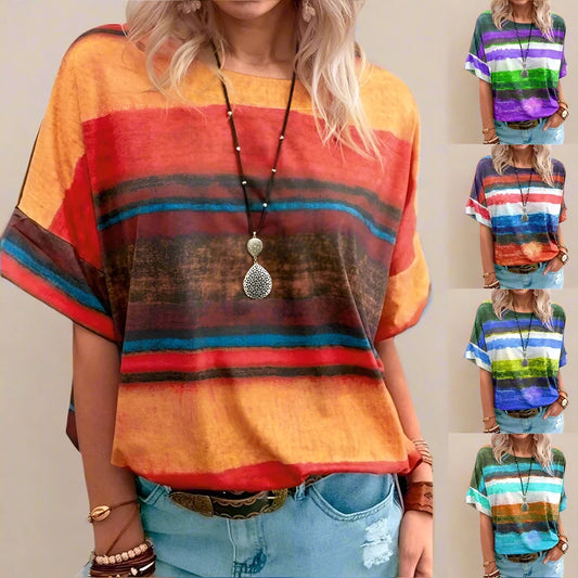 Color Tie Dye Print Crew Neck Short Sleeve