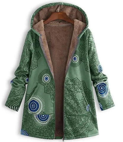 Cotton and Linen Cotton-Padded Long Outerwear Ladies Winter Coats Casual green