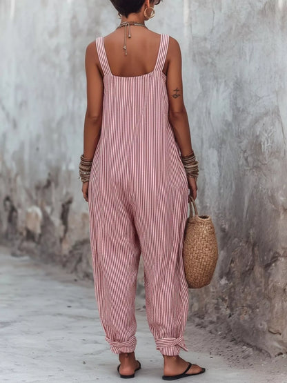 Full Size Striped Wide-Leg Jumpsuit Plus Size - -